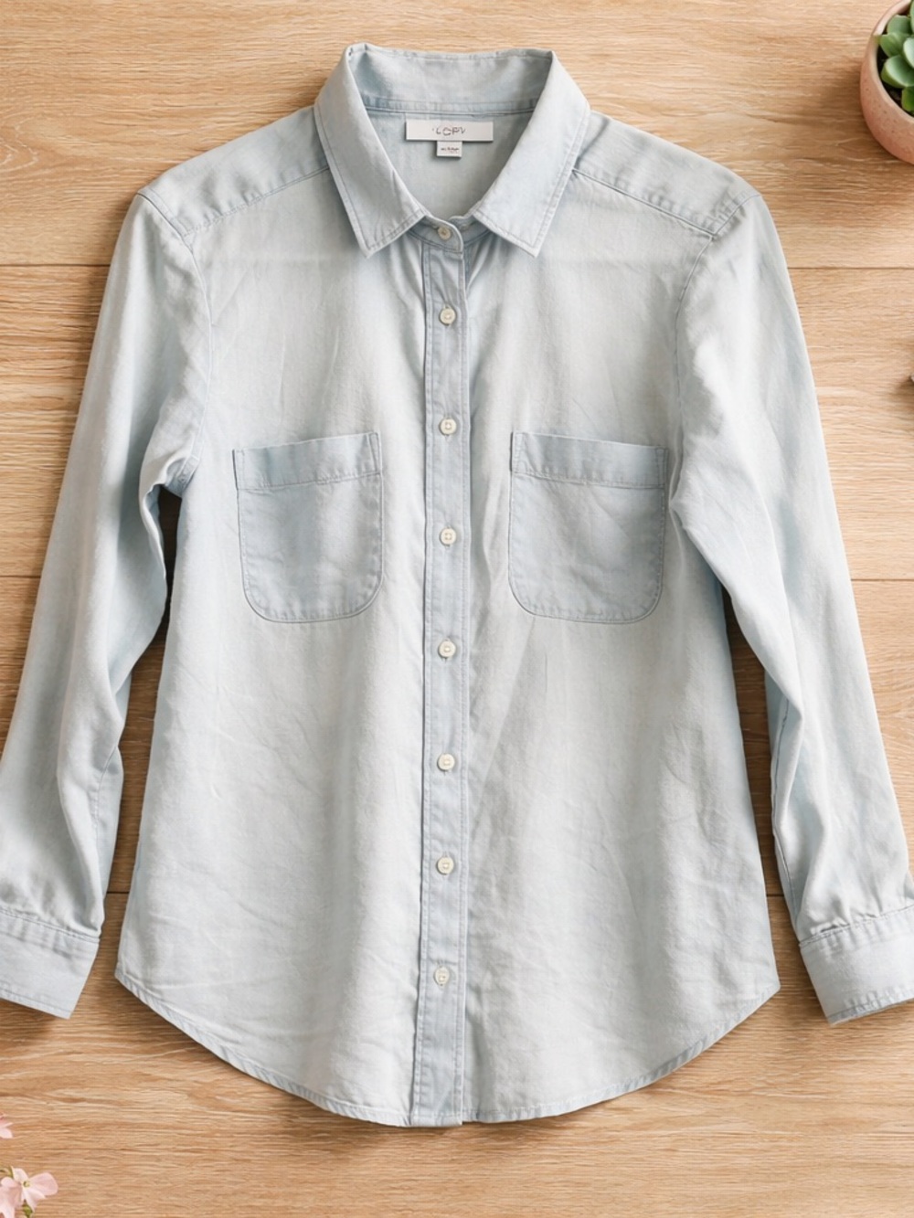 LOFT Pale Blue Chambray Collared Shirt